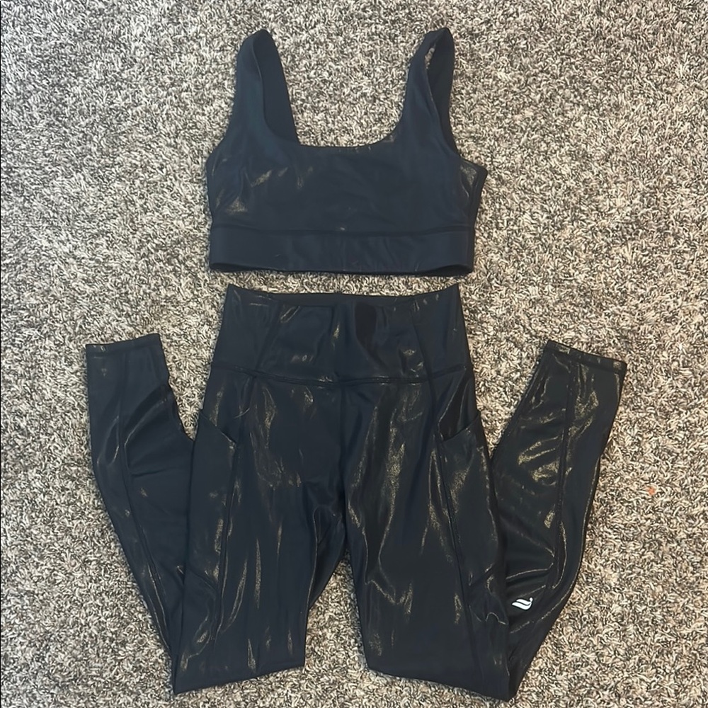 Fabletics Black Shiny Leggings and Top Set